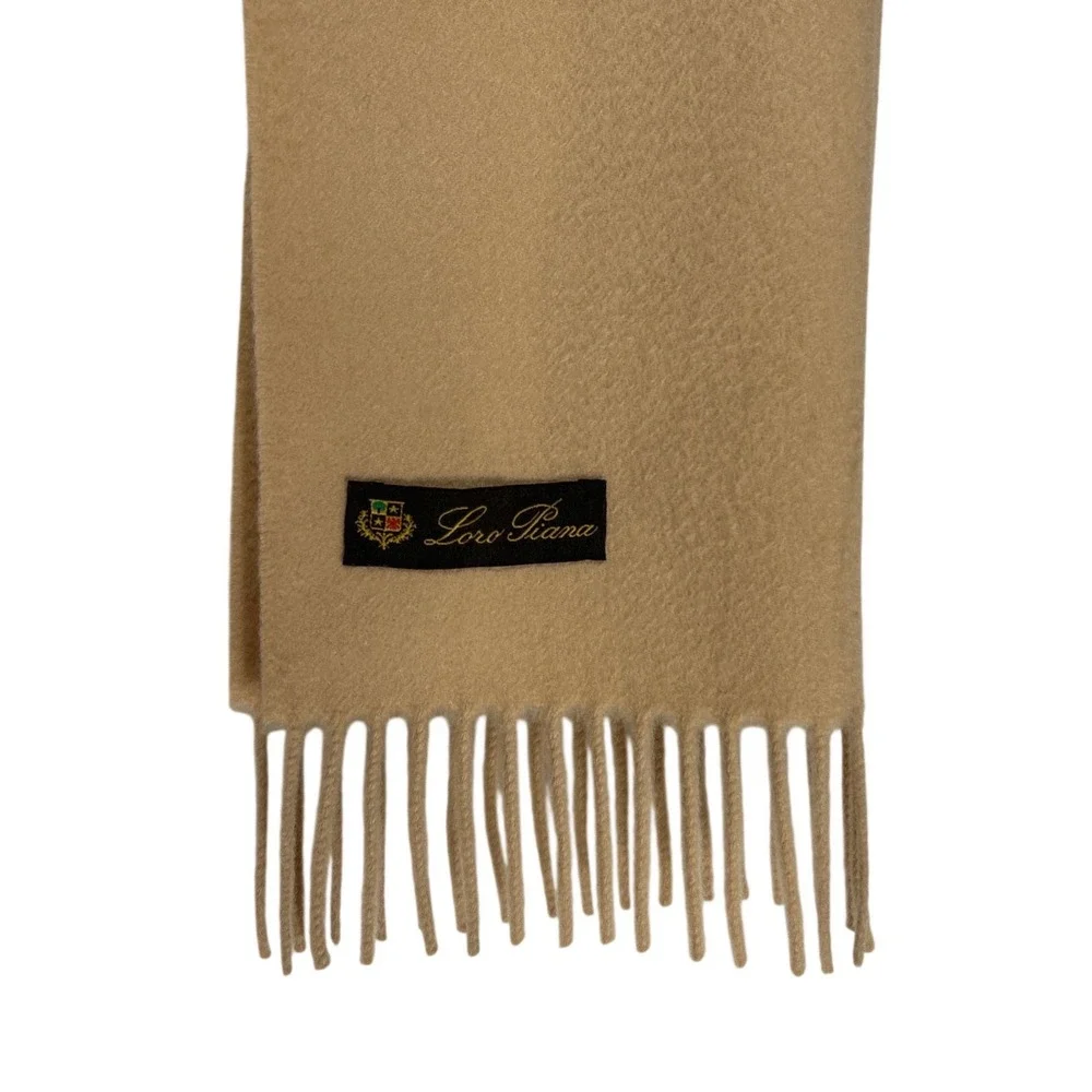 Loro Piana 100% Cashmere Made in Italy Fringed Scarf Tan Beige 54